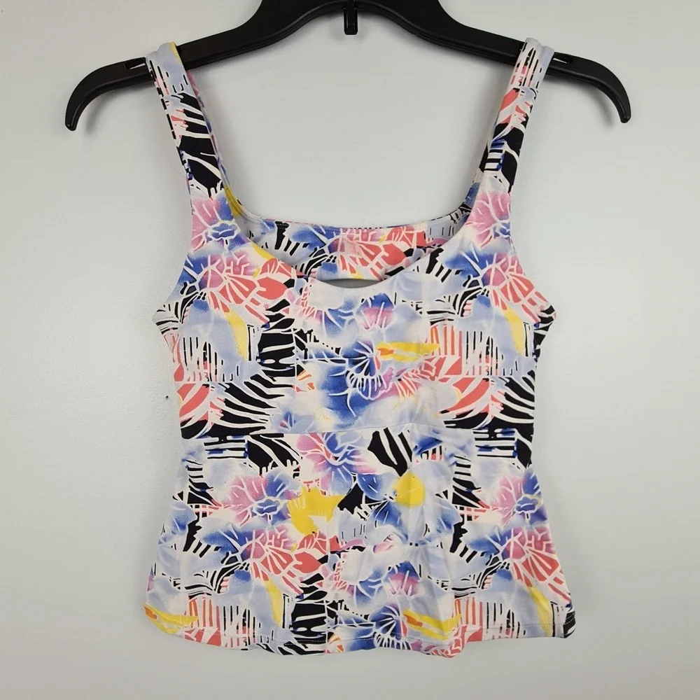 Free People Movement Tank Top Women's XS Pink Combo Mystic Floral Cutout Back
